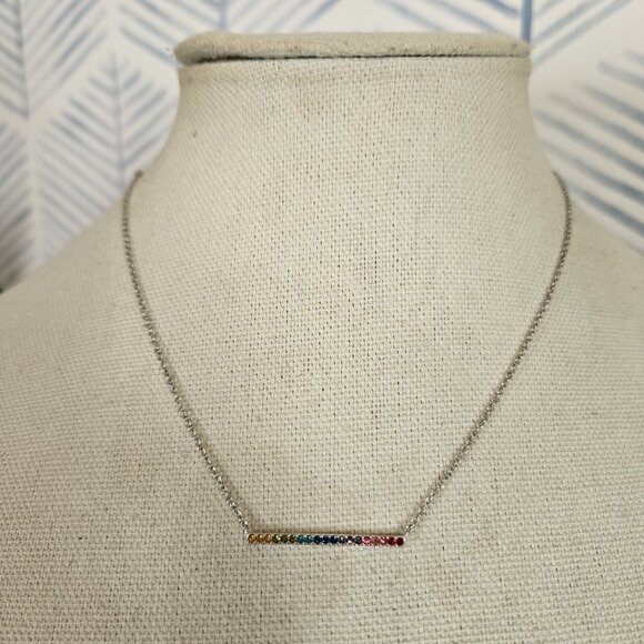 COACH Rainbow Pave  Crystal Bar Silver Tone Chain Necklace - Picture 2 of 6
